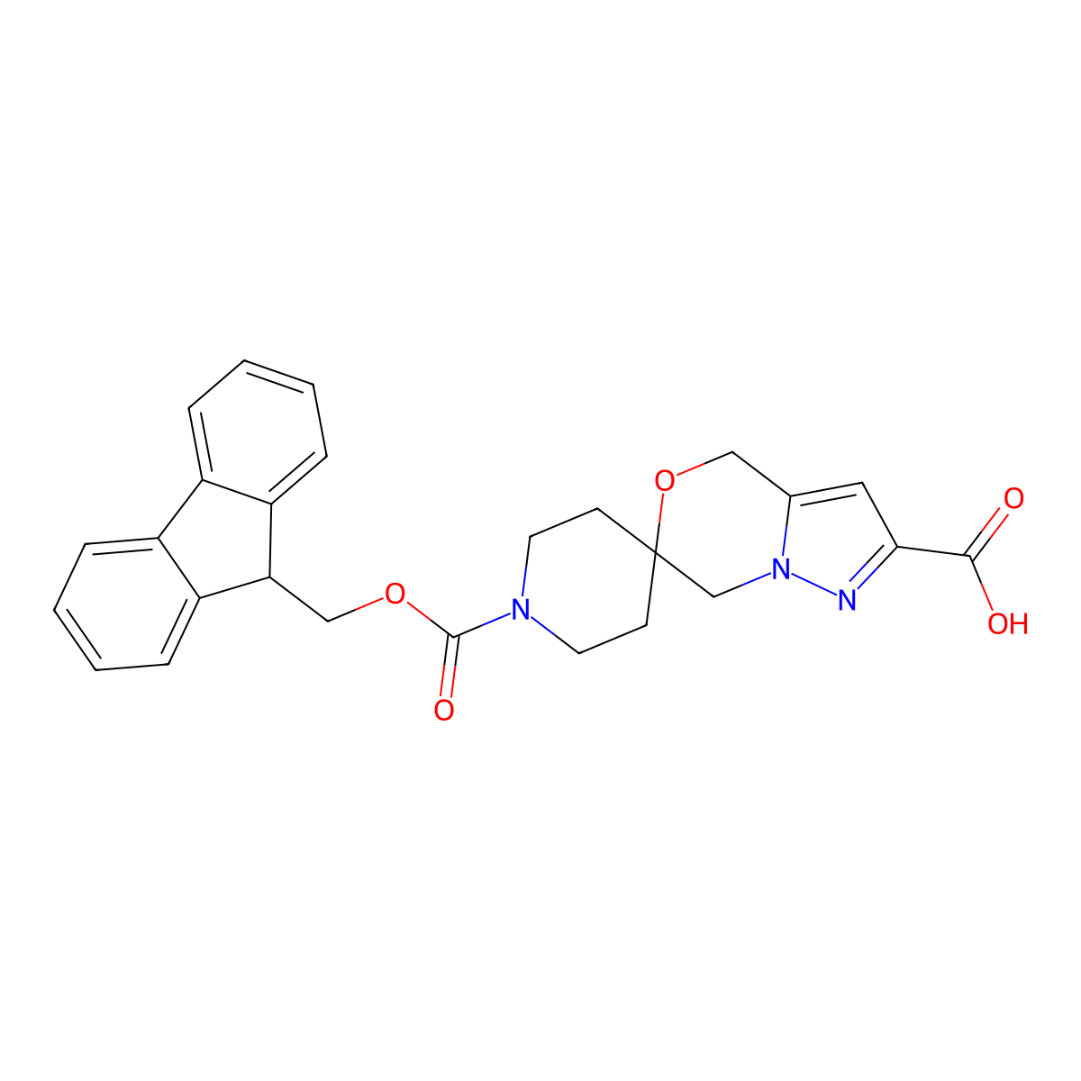 1-{[(9H-fluoren-9-yl)methoxy]carbonyl}-4',7'-dihydrospiro[piperidine-4,6'-pyrazolo[3,2-c][1,4]oxazine]-2'-carboxylic acid molecular structure, CAS 2639459-89-3