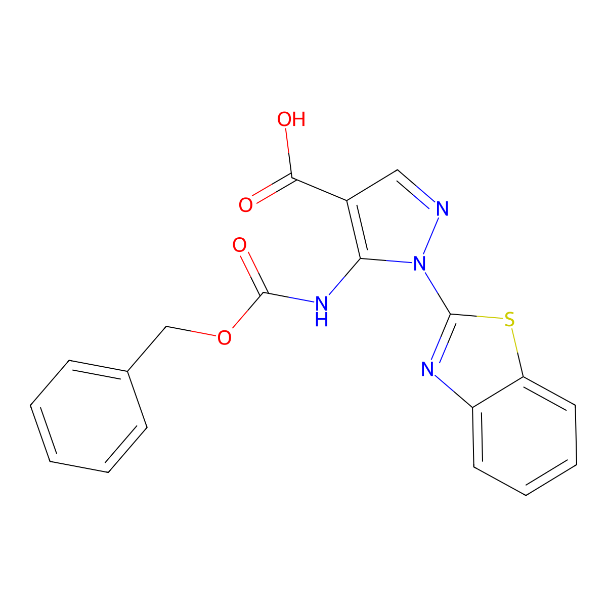 1-(1,3-benzothiazol-2-yl)-5-{[(benzyloxy)carbonyl]amino}-1H-pyrazole-4-carboxylic acid molecular structure, CAS 2639459-90-6
