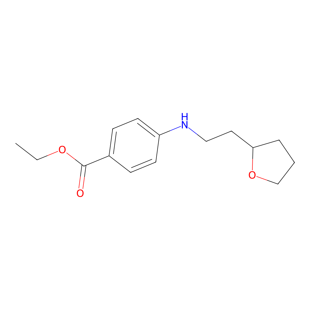 Ethyl 4-{[2-(oxolan-2-yl)ethyl]amino}benzoate molecular structure, CAS 2639460-03-8