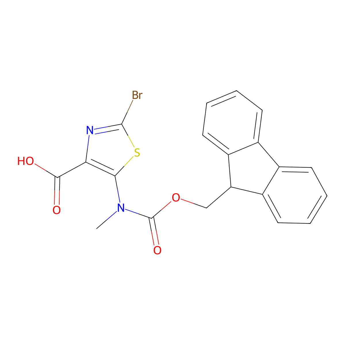 2-bromo-5-({[(9H-fluoren-9-yl)methoxy]carbonyl}(methyl)amino)-1,3-thiazole-4-carboxylic acid molecular structure, CAS 2639460-18-5
