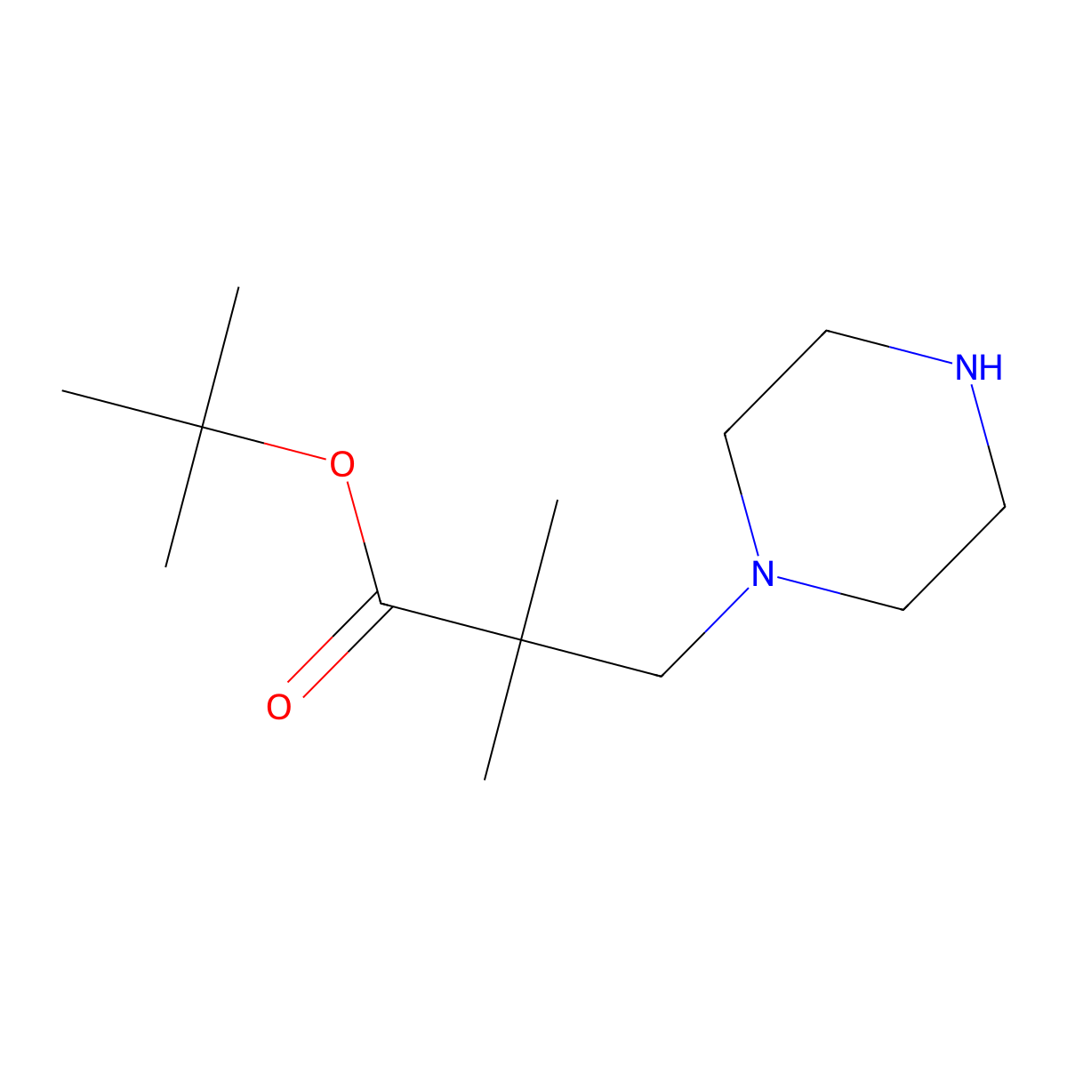 Tert-butyl 2,2-dimethyl-3-(piperazin-1-yl)propanoate molecular structure, CAS 2639460-26-5
