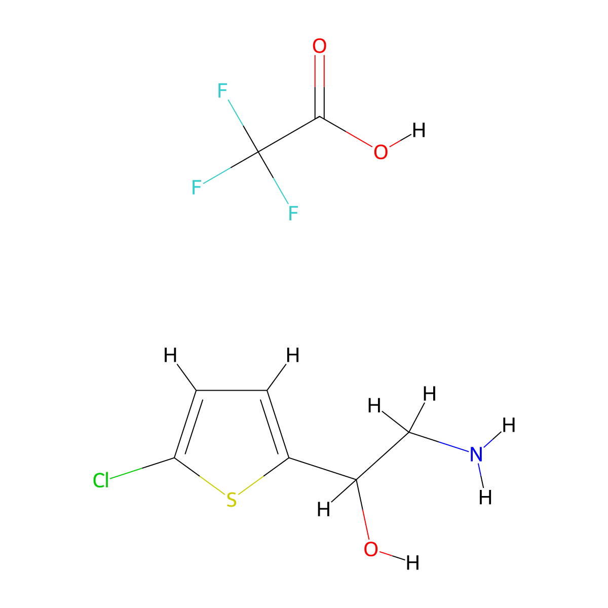 2-Amino-1-(5-chlorothiophen-2-yl)ethan-1-ol, trifluoroacetic acid molecular structure, CAS 2639460-53-8