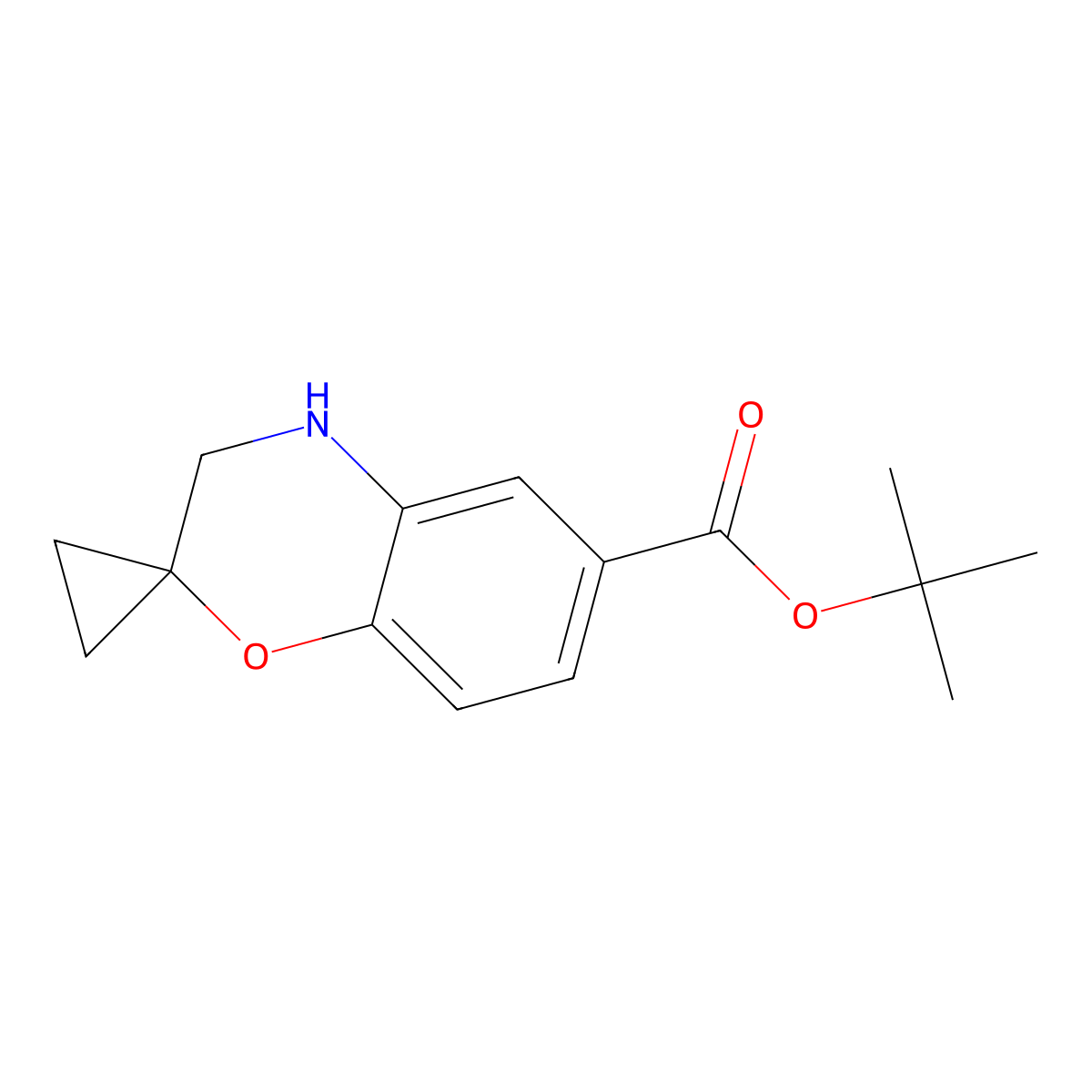 Tert-butyl 3,4-dihydrospiro[1,4-benzoxazine-2,1'-cyclopropane]-6-carboxylate molecular structure, CAS 2639460-54-9