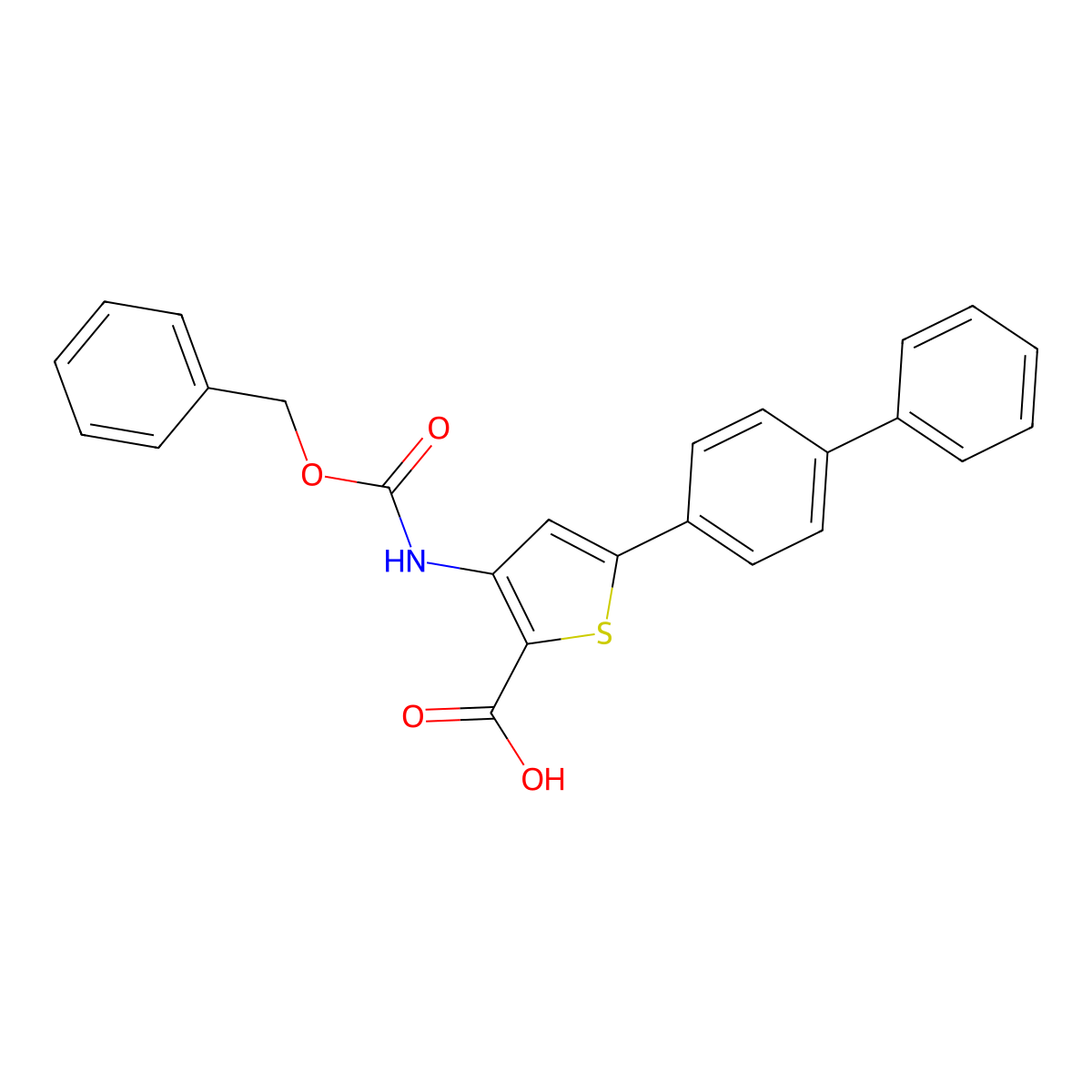 3-{[(Benzyloxy)carbonyl]amino}-5-{[1,1'-biphenyl]-4-yl}thiophene-2-carboxylic acid molecular structure, CAS 2639460-55-0