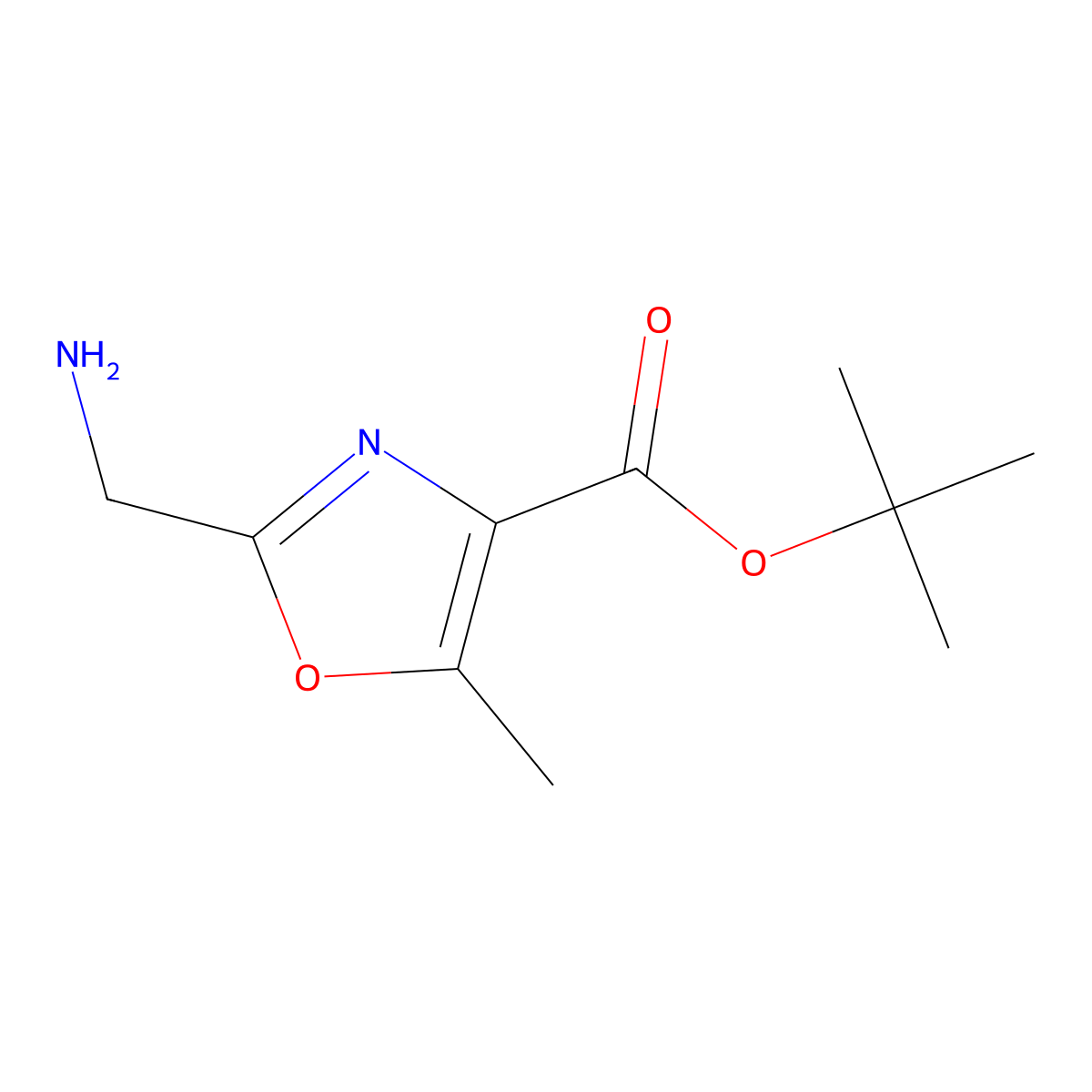 Tert-butyl 2-(aminomethyl)-5-methyl-1,3-oxazole-4-carboxylate molecular structure, CAS 2639460-72-1