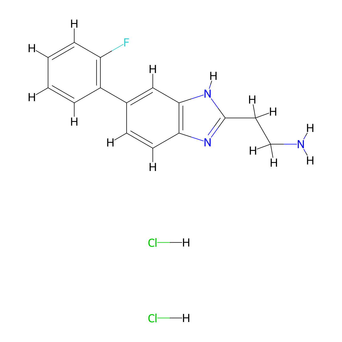 2-(5-(2-fluorophenyl)-1H-1,3-benzodiazol-2-yl)ethan-1-amine dihydrochloride molecular structure, CAS 2639460-78-7