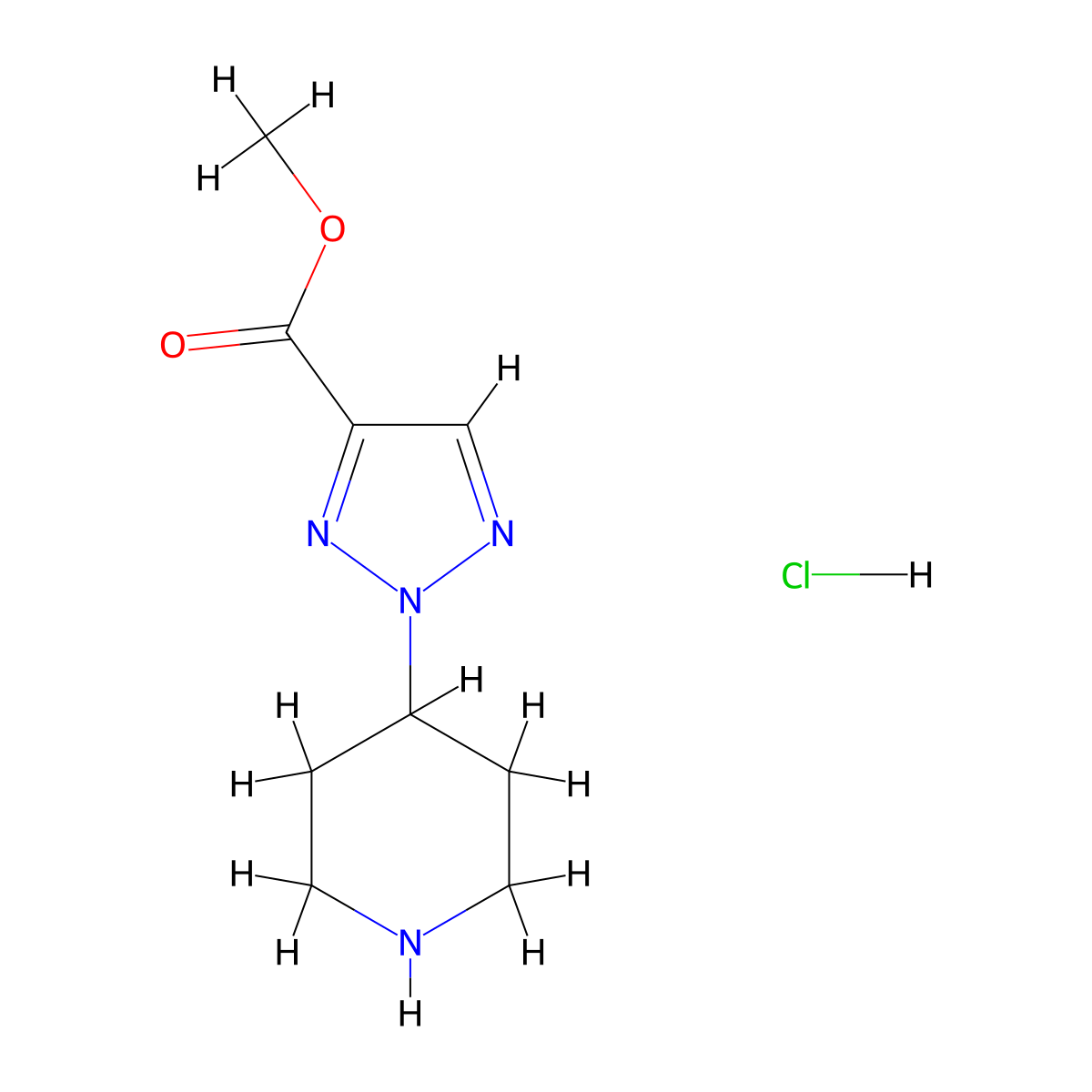 methyl 2-(piperidin-4-yl)-2H-1,2,3-triazole-4-carboxylate hydrochloride molecular structure, CAS 2639460-88-9