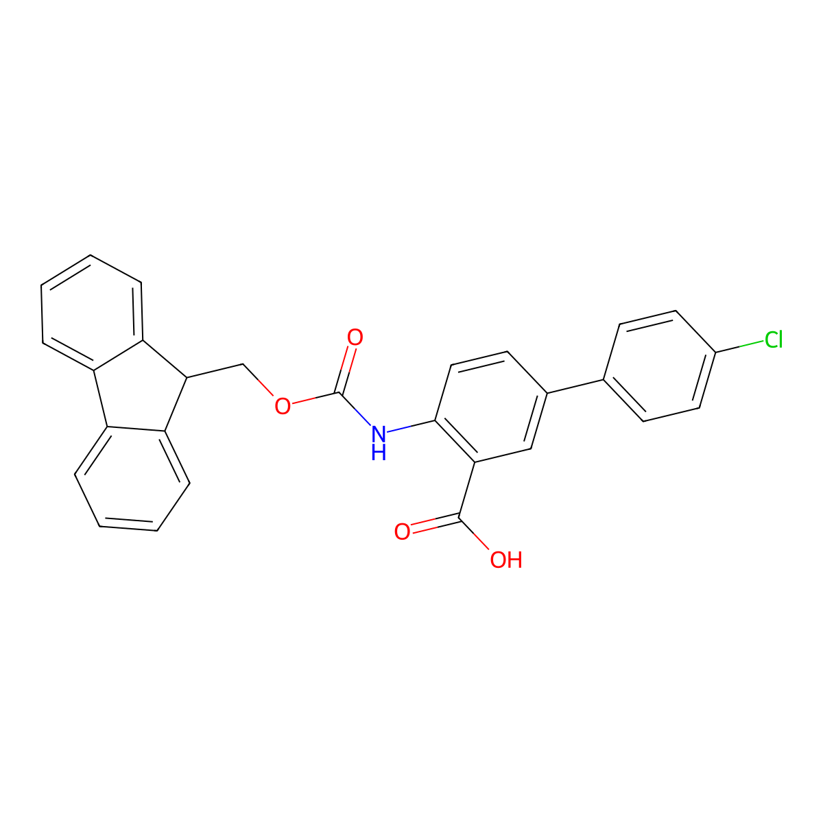 4'-chloro-4-({[(9H-fluoren-9-yl)methoxy]carbonyl}amino)-[1,1'-biphenyl]-3-carboxylic acid molecular structure, CAS 2639461-06-4