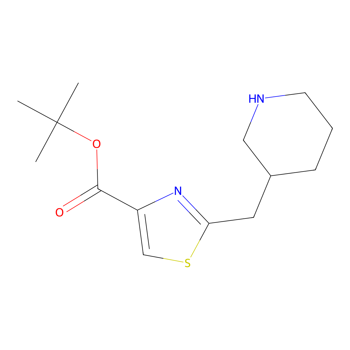 Tert-butyl 2-[(piperidin-3-yl)methyl]-1,3-thiazole-4-carboxylate molecular structure, CAS 2639461-18-8