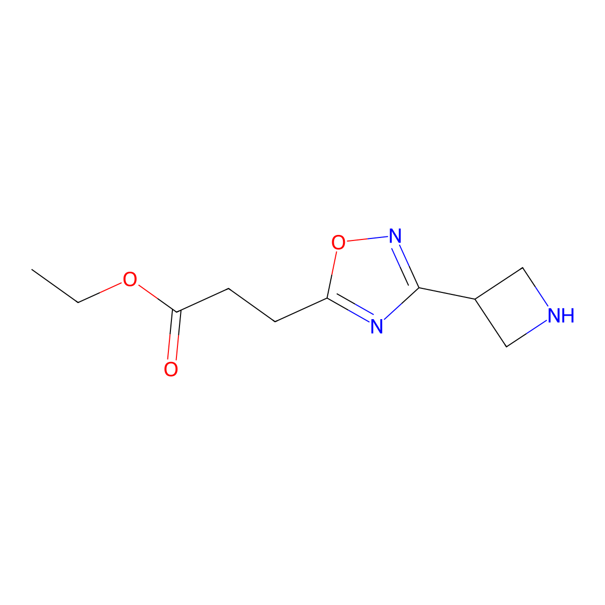 Ethyl 3-[3-(azetidin-3-yl)-1,2,4-oxadiazol-5-yl]propanoate molecular structure, CAS 2639461-20-2