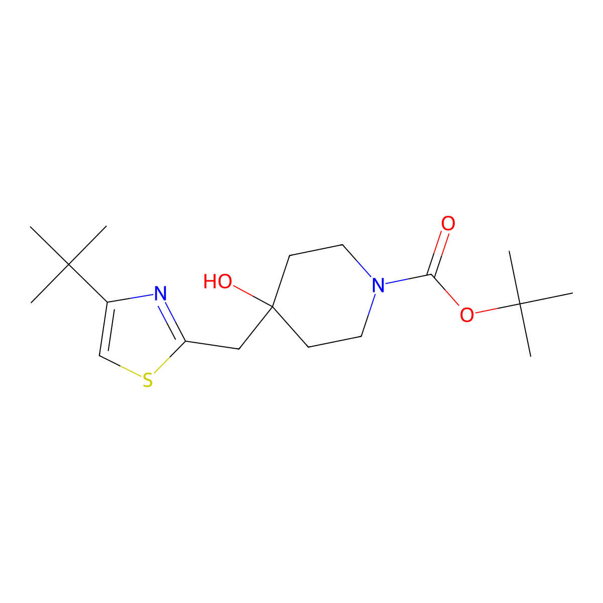 Tert-butyl 4-[(4-tert-butyl-1,3-thiazol-2-yl)methyl]-4-hydroxypiperidine-1-carboxylate molecular structure, CAS 2639461-24-6