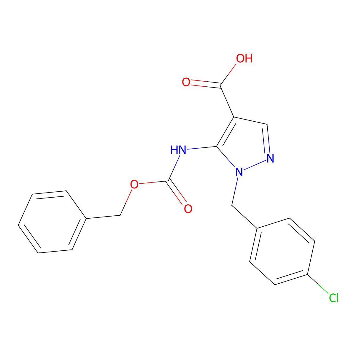 5-{[(benzyloxy)carbonyl]amino}-1-[(4-chlorophenyl)methyl]-1H-pyrazole-4-carboxylic acid molecular structure, CAS 2639461-39-3
