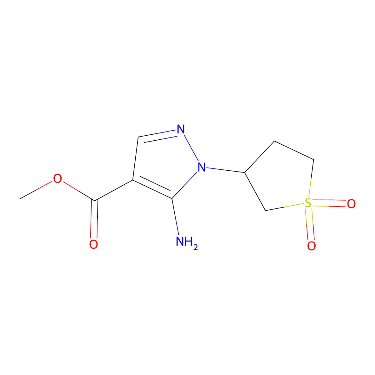 methyl 5-amino-1-(1,1-dioxo-1lambda6-thiolan-3-yl)-1H-pyrazole-4-carboxylate molecular structure, CAS 2639461-43-9