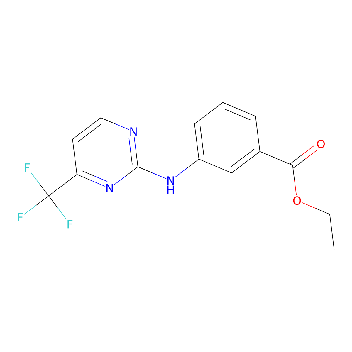 Ethyl 3-{[4-(trifluoromethyl)pyrimidin-2-yl]amino}benzoate molecular structure, CAS 2639461-46-2
