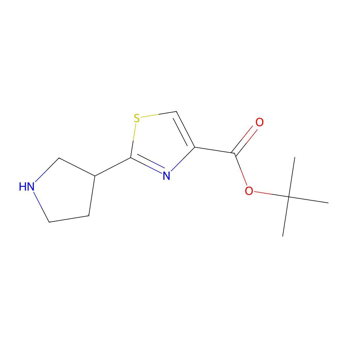 Tert-butyl 2-(pyrrolidin-3-yl)-1,3-thiazole-4-carboxylate molecular structure, CAS 2639461-70-2