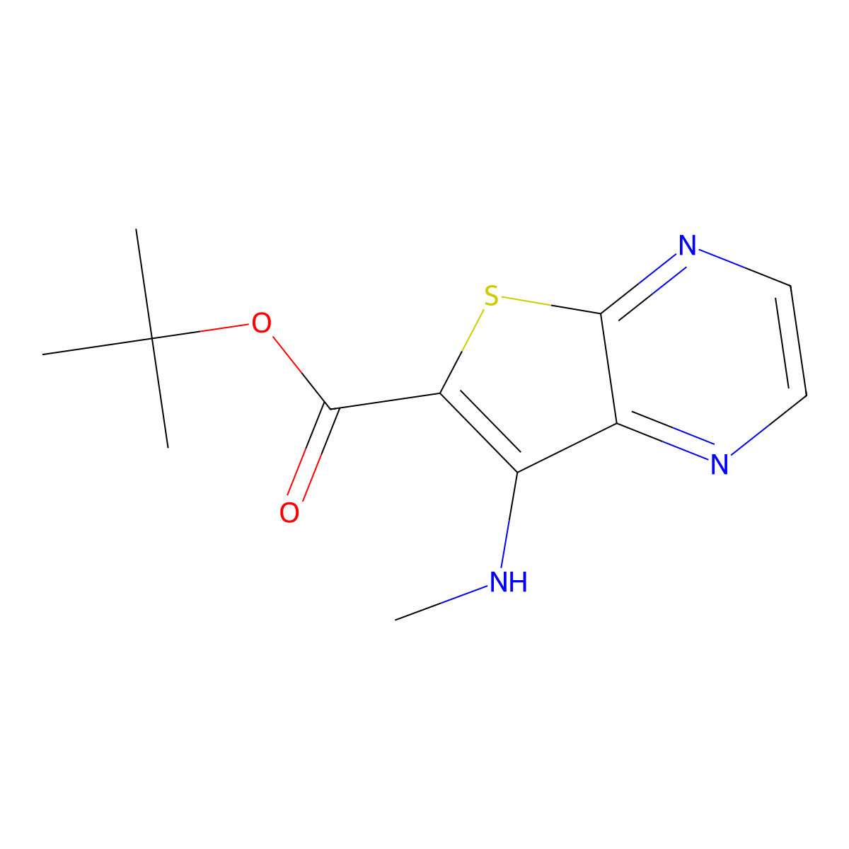 Tert-butyl 7-(methylamino)thieno[2,3-b]pyrazine-6-carboxylate molecular structure, CAS 2639461-89-3