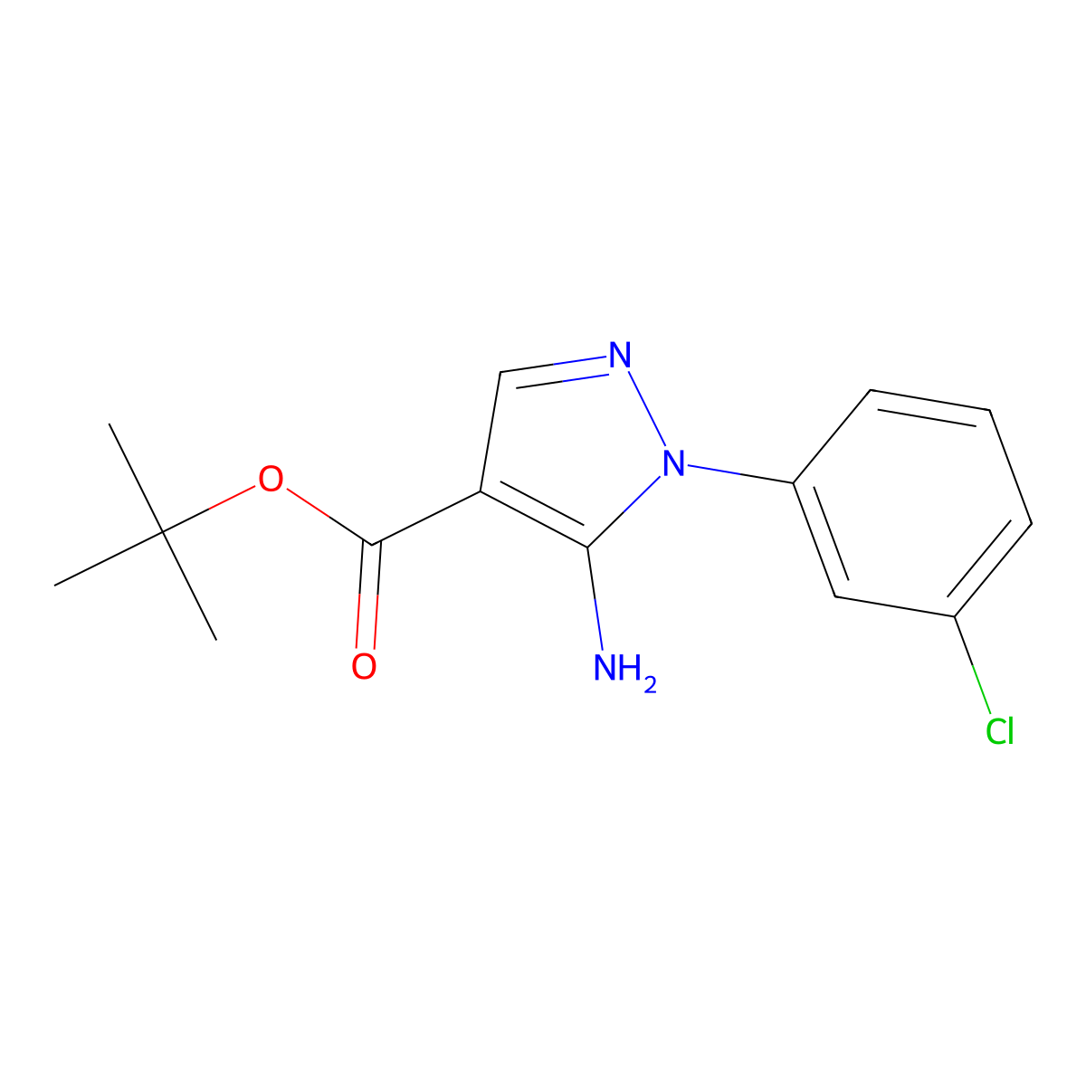 tert-butyl 5-amino-1-(3-chlorophenyl)-1H-pyrazole-4-carboxylate molecular structure, CAS 2639461-90-6