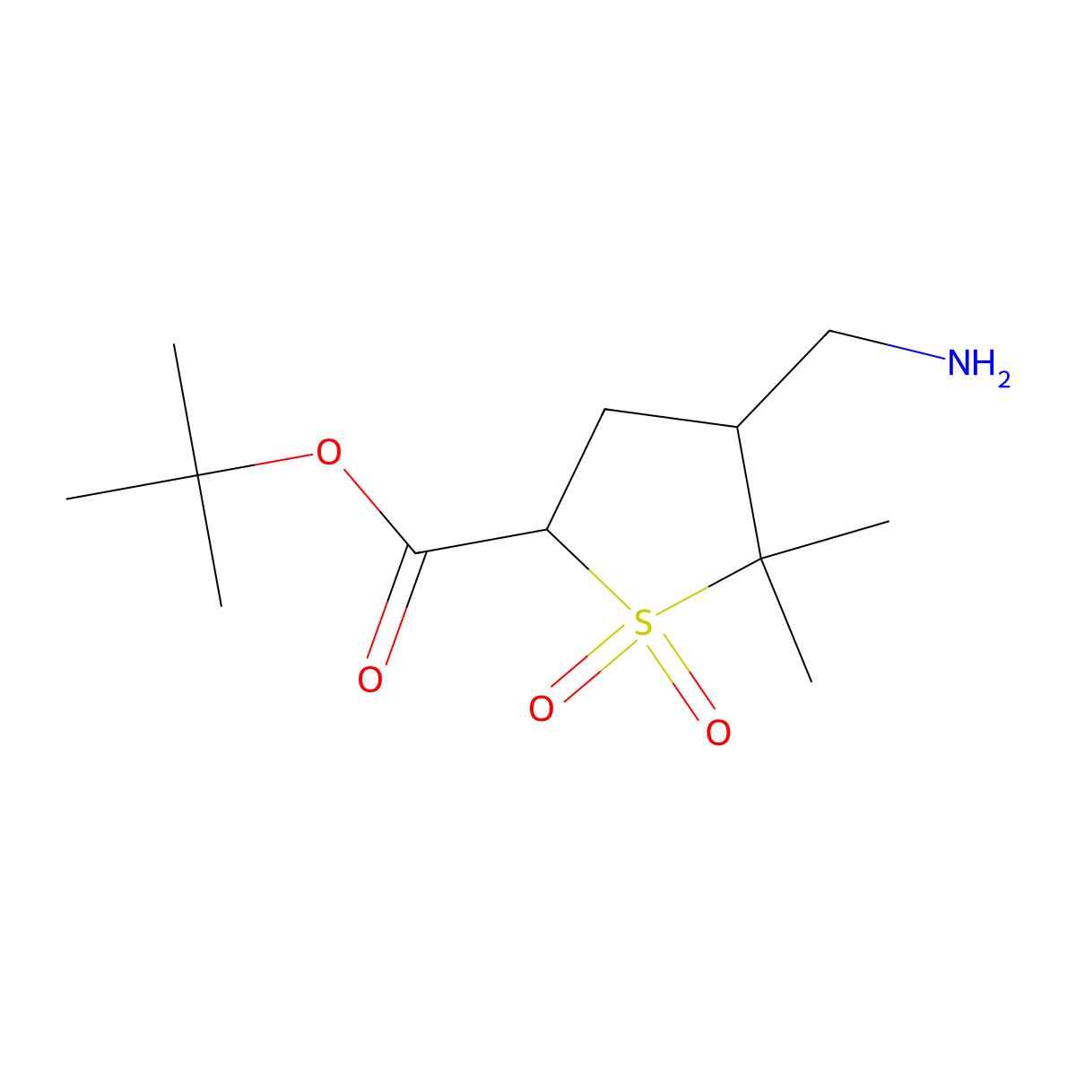 Tert-butyl 4-(aminomethyl)-5,5-dimethyl-1,1-dioxo-1lambda6-thiolane-2-carboxylate molecular structure, CAS 2639462-06-7
