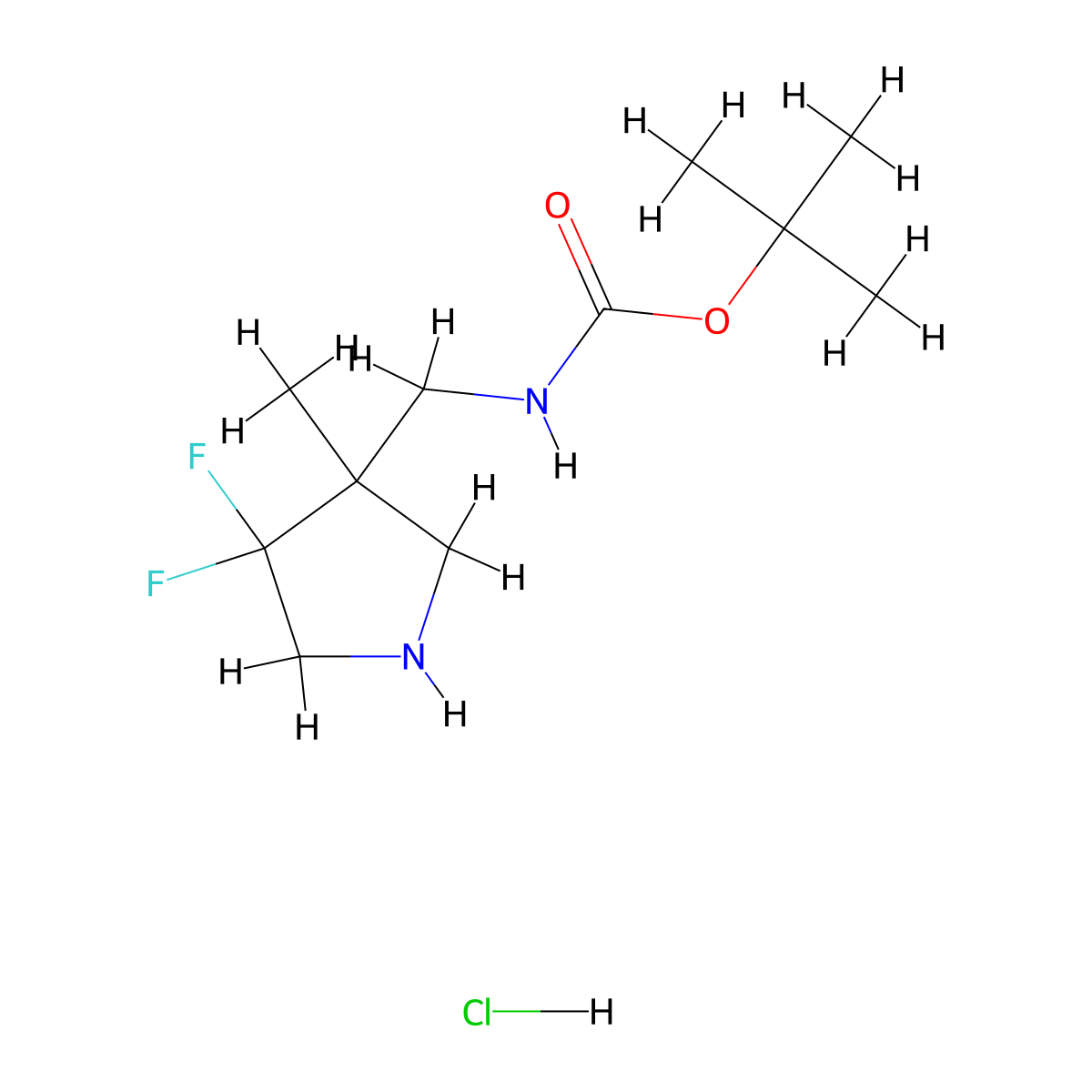 tert-butyl N-[(4,4-difluoro-3-methylpyrrolidin-3-yl)methyl]carbamate hydrochloride molecular structure, CAS 2639462-23-8
