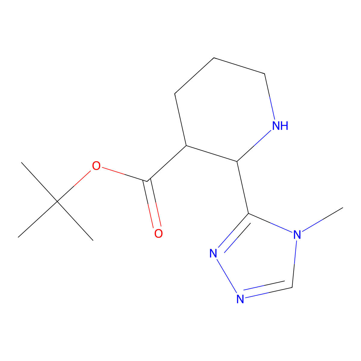 tert-butyl 2-(4-methyl-4H-1,2,4-triazol-3-yl)piperidine-3-carboxylate molecular structure, CAS 2639462-34-1