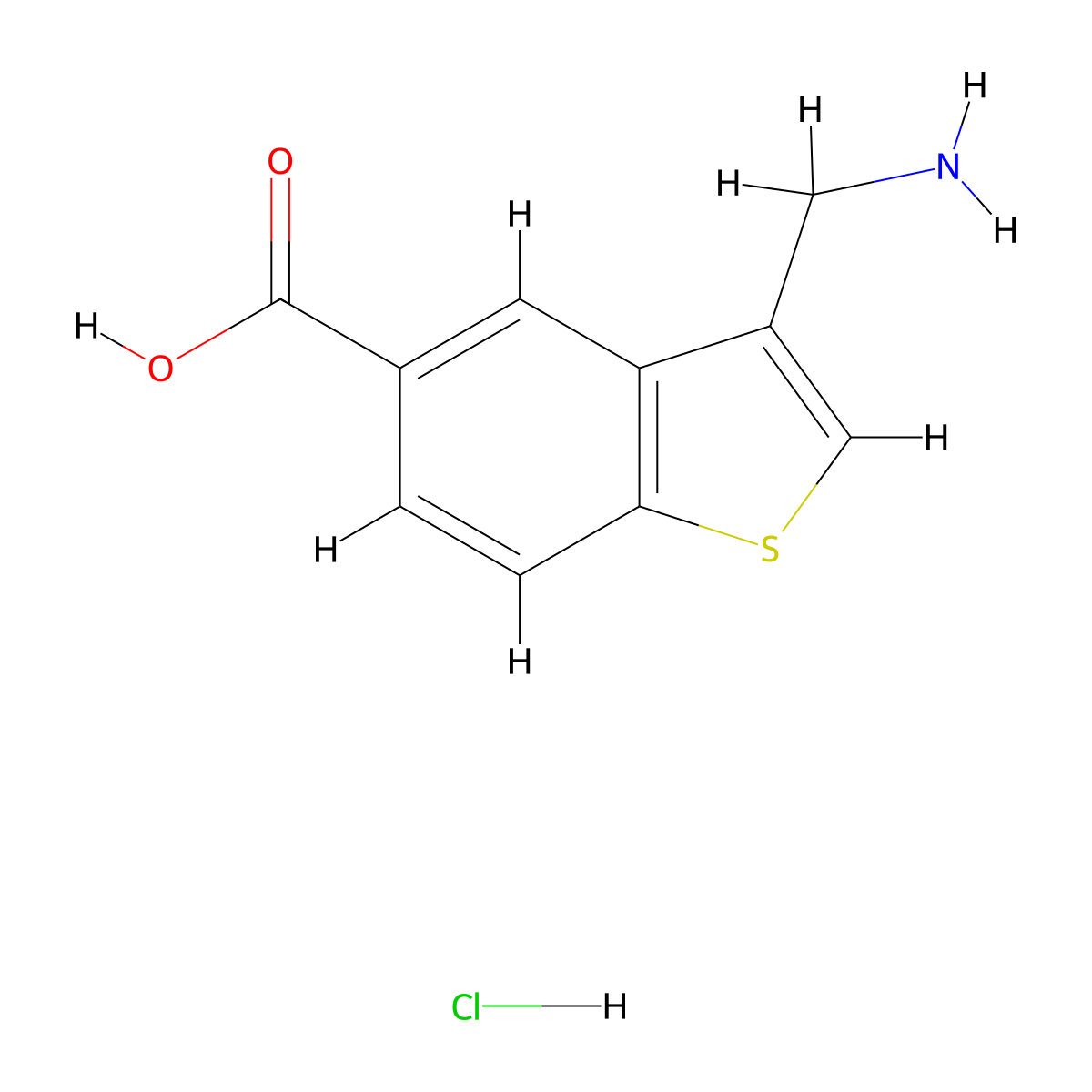 3-(Aminomethyl)-1-benzothiophene-5-carboxylic acid hydrochloride molecular structure, CAS 2639462-38-5