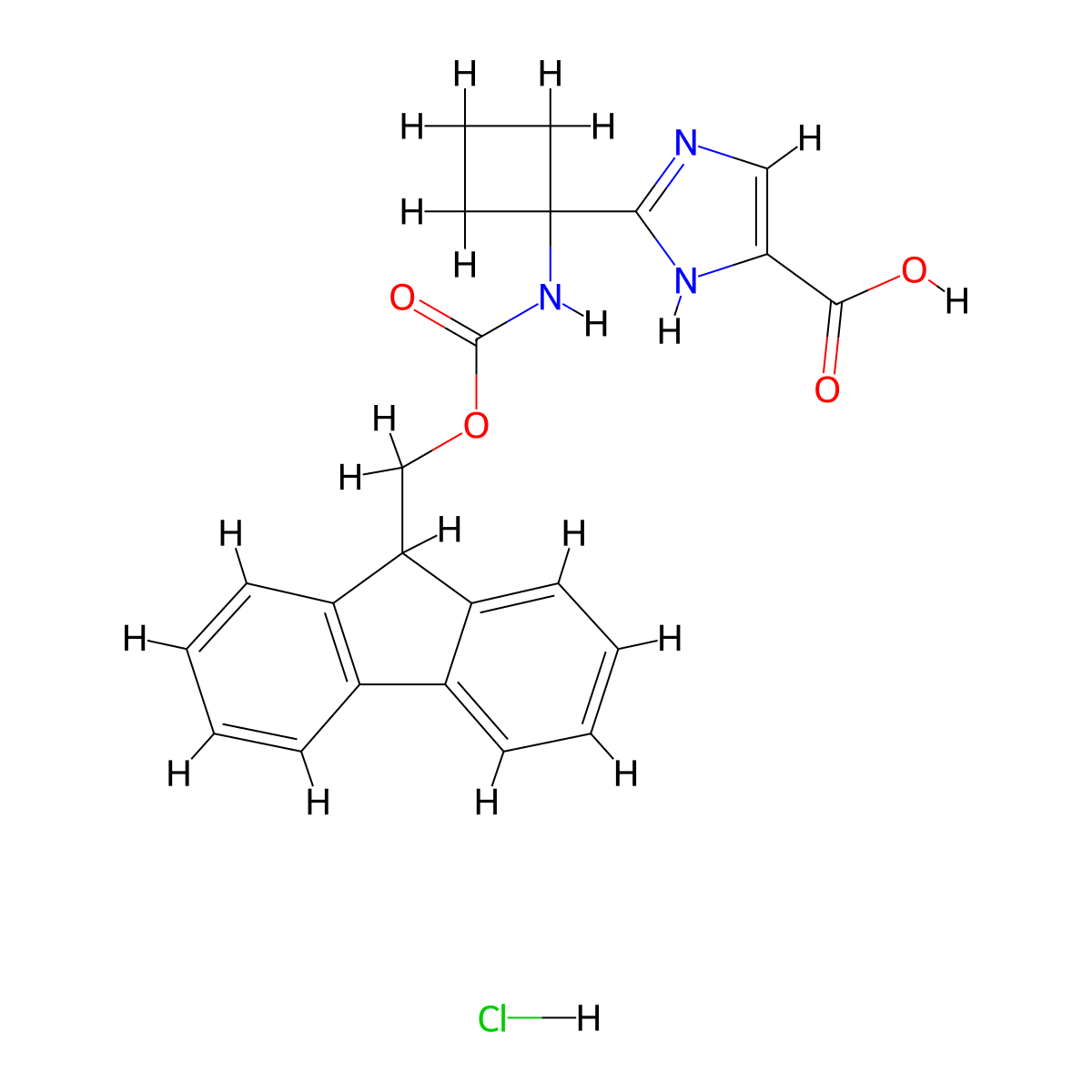 2-[1-({[(9H-fluoren-9-yl)methoxy]carbonyl}amino)cyclobutyl]-1H-imidazole-4-carboxylic acid hydrochloride molecular structure, CAS 2639462-41-0