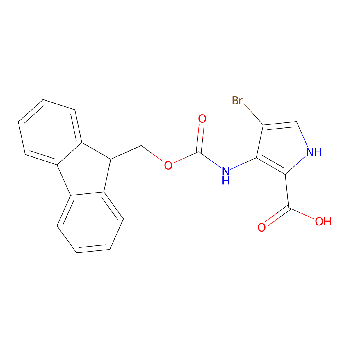 4-bromo-3-({[(9H-fluoren-9-yl)methoxy]carbonyl}amino)-1H-pyrrole-2-carboxylic acid molecular structure, CAS 2639462-44-3