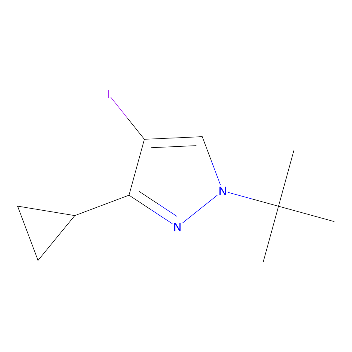 1-tert-butyl-3-cyclopropyl-4-iodo-1H-pyrazole molecular structure, CAS 2639462-54-5