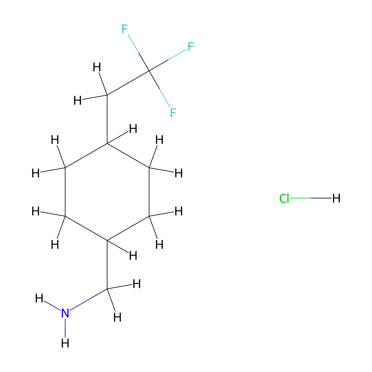 1-[4-(2,2,2-trifluoroethyl)cyclohexyl]methanamine hydrochloride, Mixture of diastereomers molecular structure, CAS 2639462-74-9