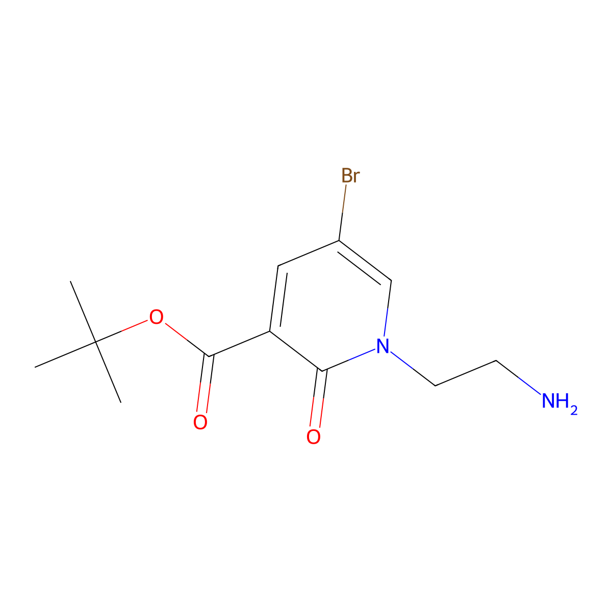Tert-butyl 1-(2-aminoethyl)-5-bromo-2-oxo-1,2-dihydropyridine-3-carboxylate molecular structure, CAS 2639463-11-7