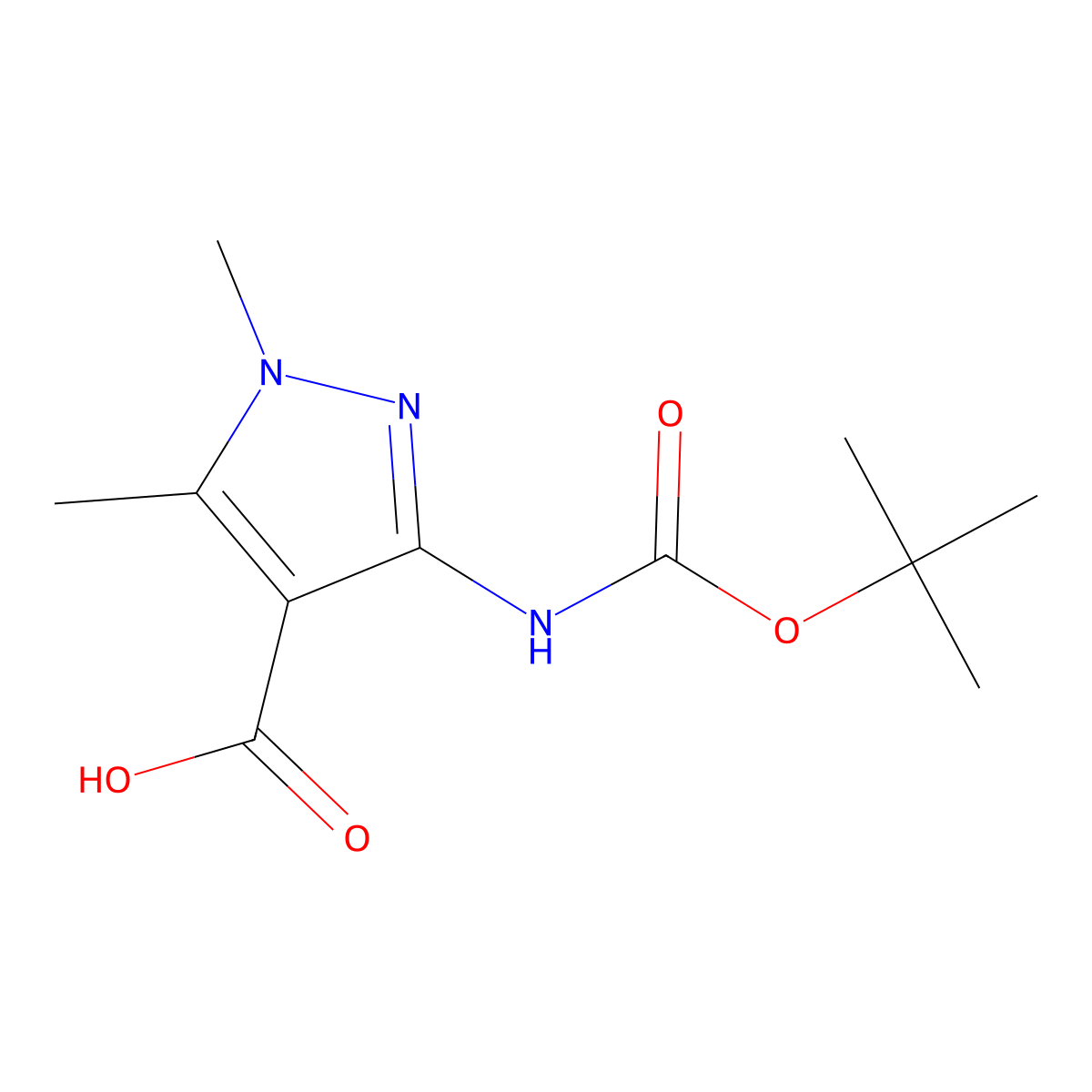 3-(Tert-butoxycarbonylamino)-1,5-dimethyl-pyrazole-4-carboxylic acid molecular structure, CAS 2639463-26-4