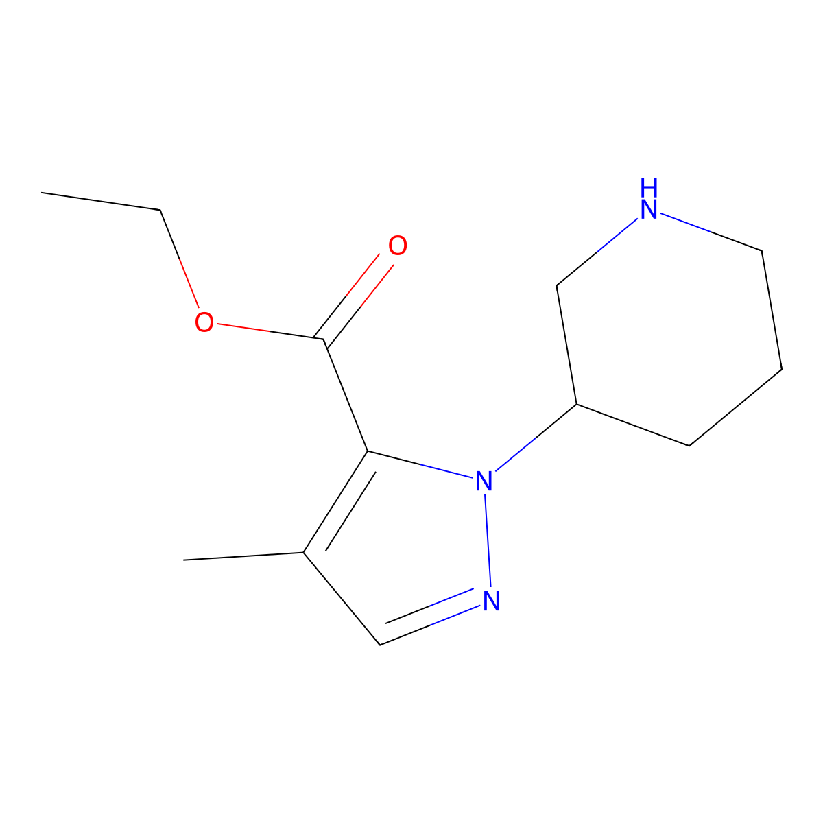 ethyl 4-methyl-1-(piperidin-3-yl)-1H-pyrazole-5-carboxylate molecular structure, CAS 2639463-47-9