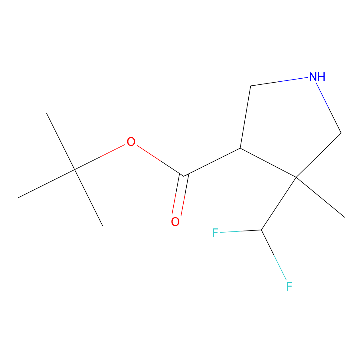 Tert-butyl 4-(difluoromethyl)-4-methylpyrrolidine-3-carboxylate molecular structure, CAS 2639463-48-0