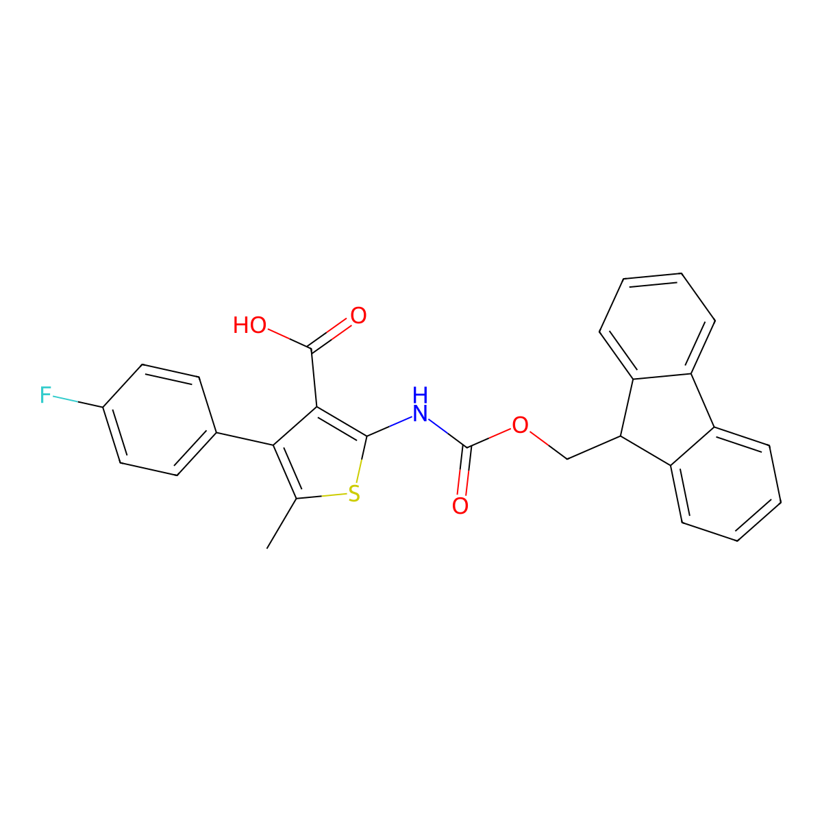 2-({[(9H-fluoren-9-yl)methoxy]carbonyl}amino)-4-(4-fluorophenyl)-5-methylthiophene-3-carboxylic acid molecular structure, CAS 2639463-50-4
