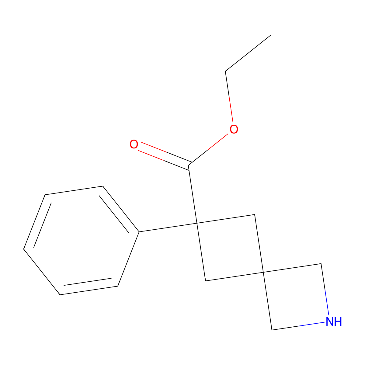 Ethyl 6-phenyl-2-azaspiro[3.3]heptane-6-carboxylate molecular structure, CAS 2639463-62-8