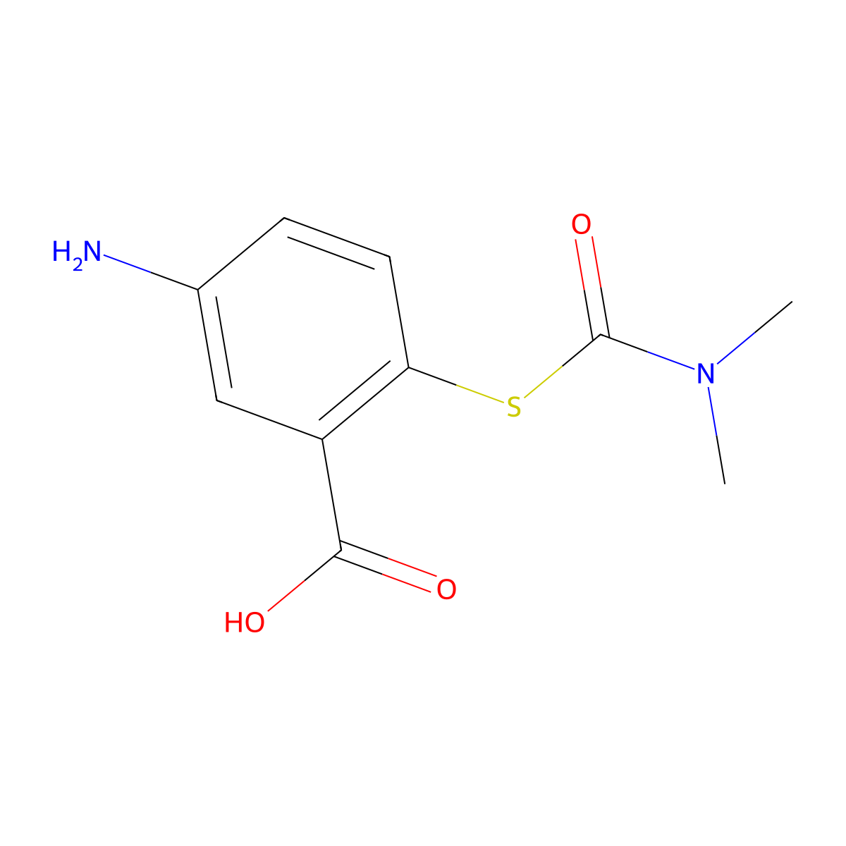 5-Amino-2-[(dimethylcarbamoyl)sulfanyl]benzoic acid molecular structure, CAS 2639463-72-0