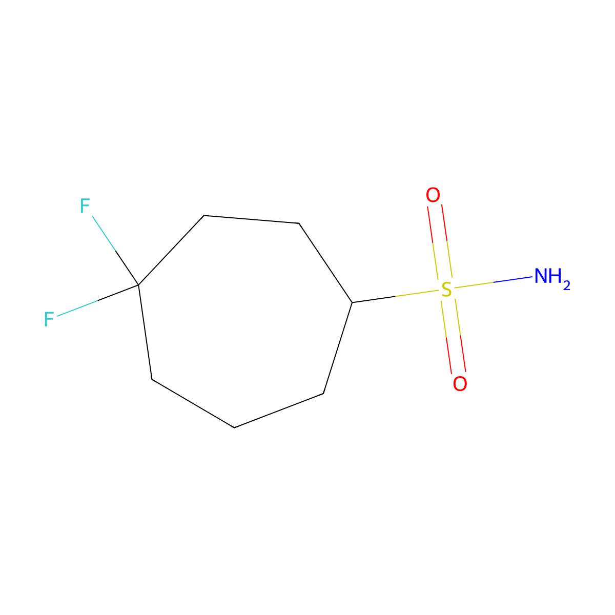 4,4-Difluorocycloheptane-1-sulfonamide molecular structure, CAS 2639463-85-5
