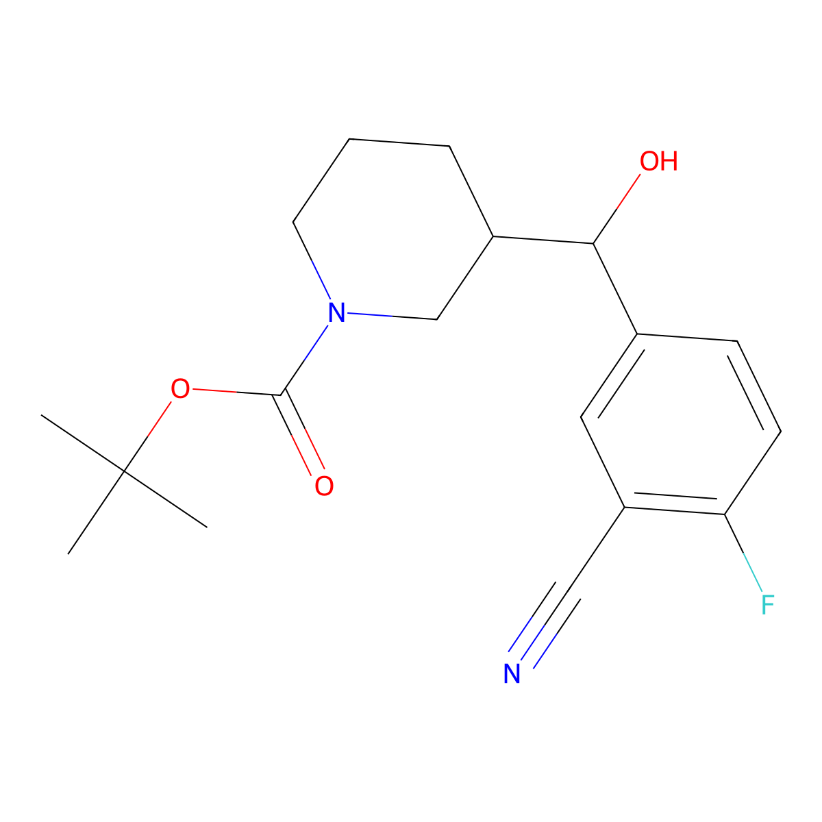 Tert-butyl 3-[(3-cyano-4-fluorophenyl)(hydroxy)methyl]piperidine-1-carboxylate molecular structure, CAS 2639463-98-0