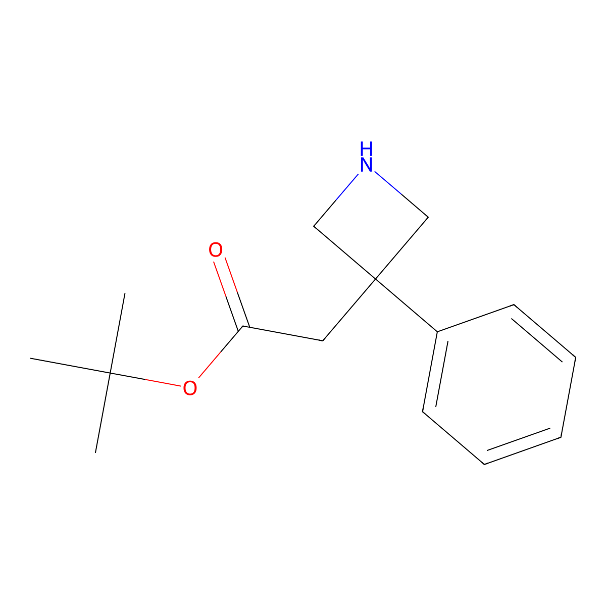 Tert-butyl 2-(3-phenylazetidin-3-yl)acetate molecular structure, CAS 2639464-08-5