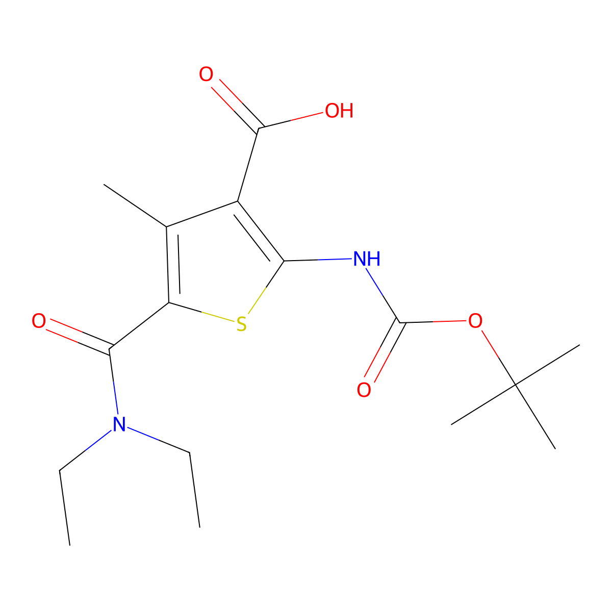 2-{[(Tert-butoxy)carbonyl]amino}-5-(diethylcarbamoyl)-4-methylthiophene-3-carboxylic acid molecular structure, CAS 2639464-12-1