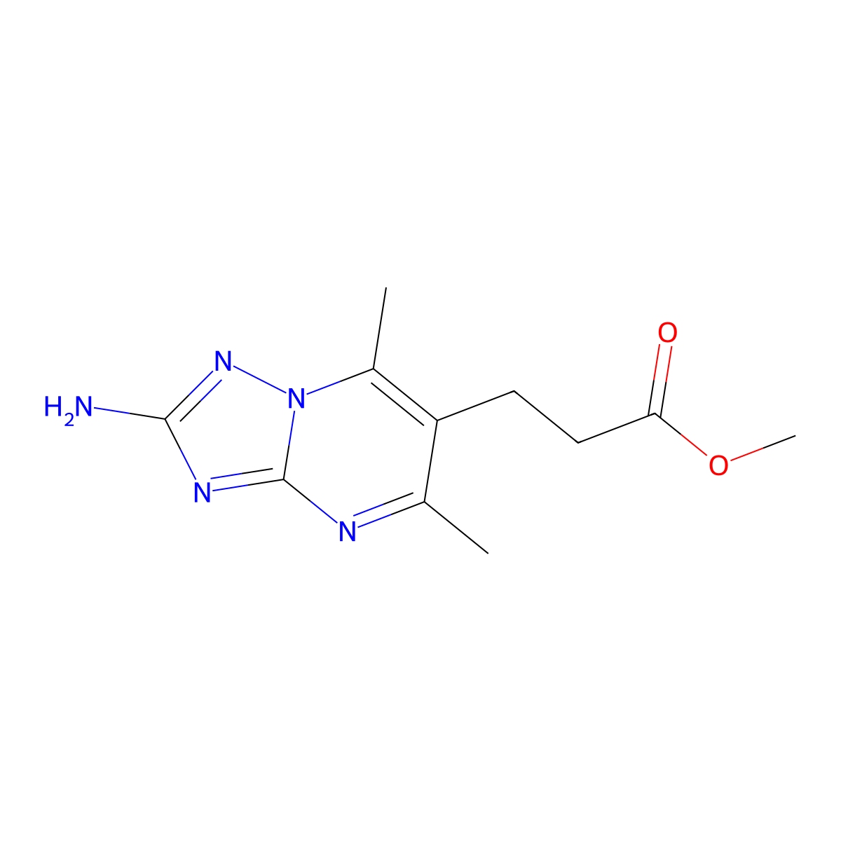 Methyl 3-{2-amino-5,7-dimethyl-[1,2,4]triazolo[1,5-a]pyrimidin-6-yl}propanoate molecular structure, CAS 2639464-13-2