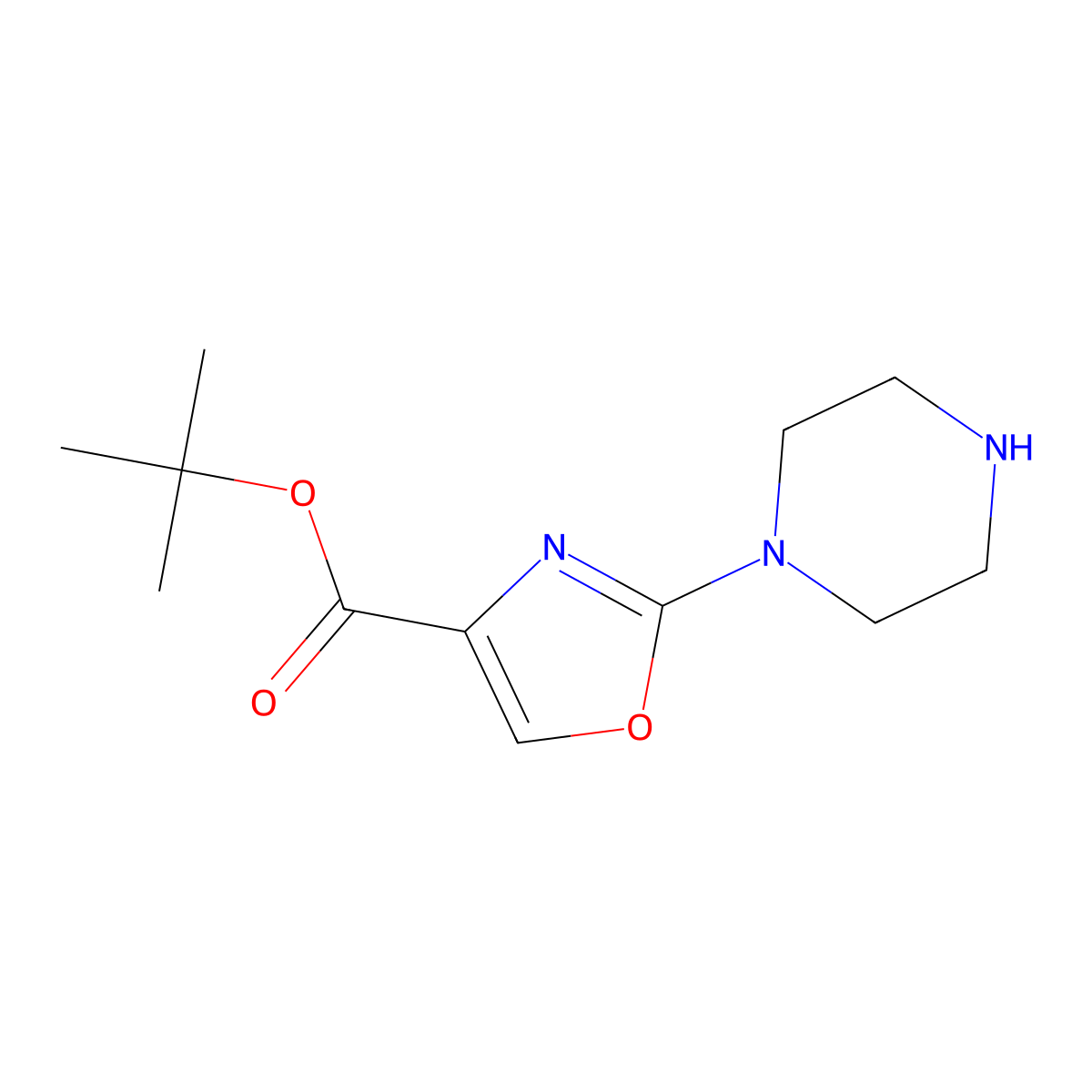 Tert-butyl 2-(piperazin-1-yl)-1,3-oxazole-4-carboxylate molecular structure, CAS 2639464-14-3