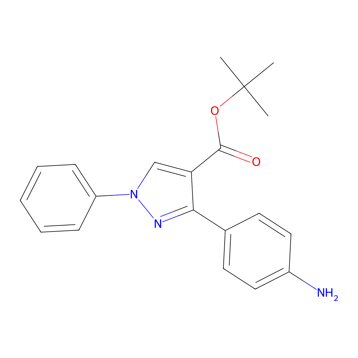 tert-butyl 3-(4-aminophenyl)-1-phenyl-1H-pyrazole-4-carboxylate molecular structure, CAS 2639464-17-6