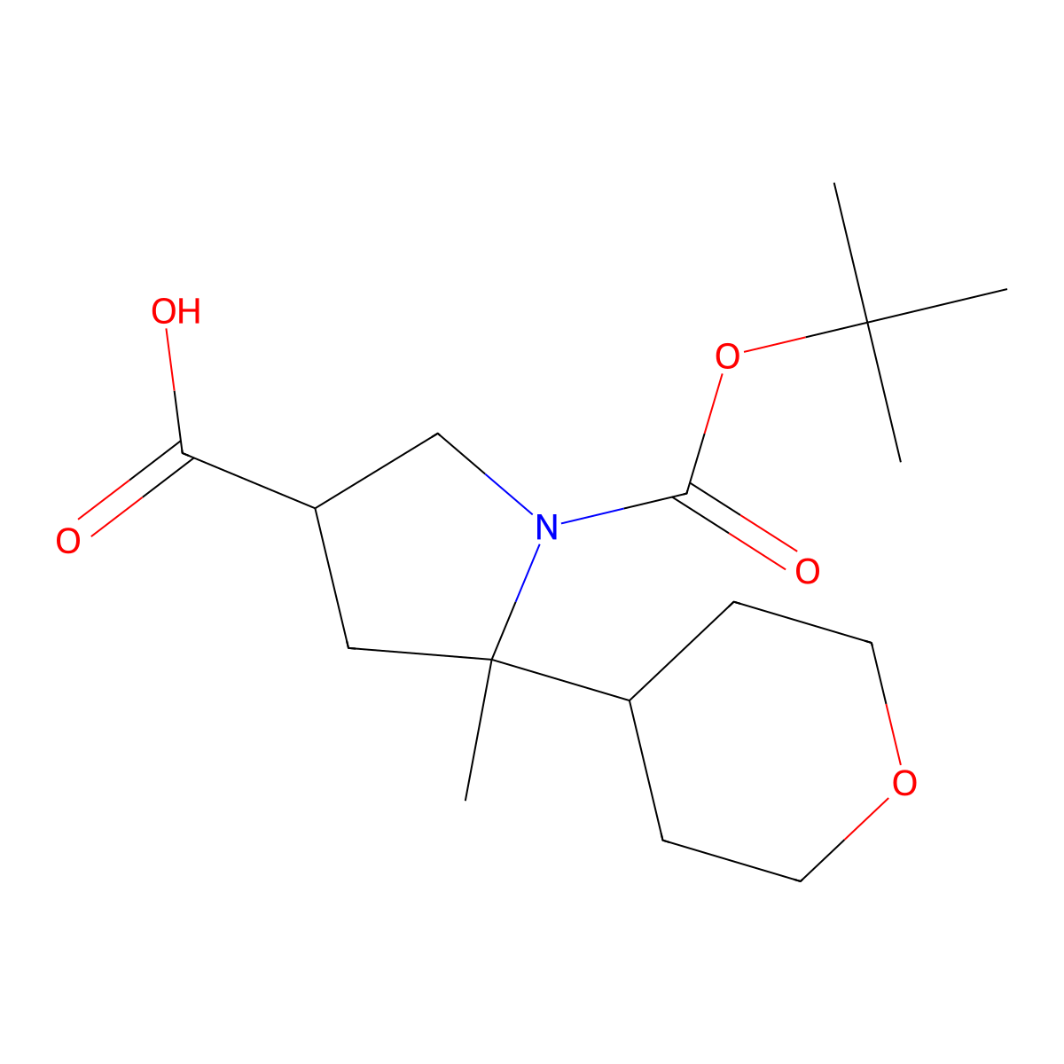 1-[(Tert-butoxy)carbonyl]-5-methyl-5-(oxan-4-yl)pyrrolidine-3-carboxylic acid molecular structure, CAS 2639464-30-3