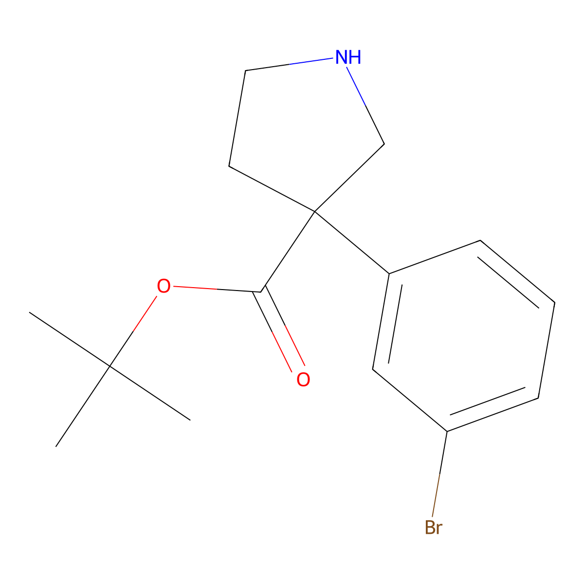 Tert-butyl 3-(3-bromophenyl)pyrrolidine-3-carboxylate molecular structure, CAS 2639464-39-2