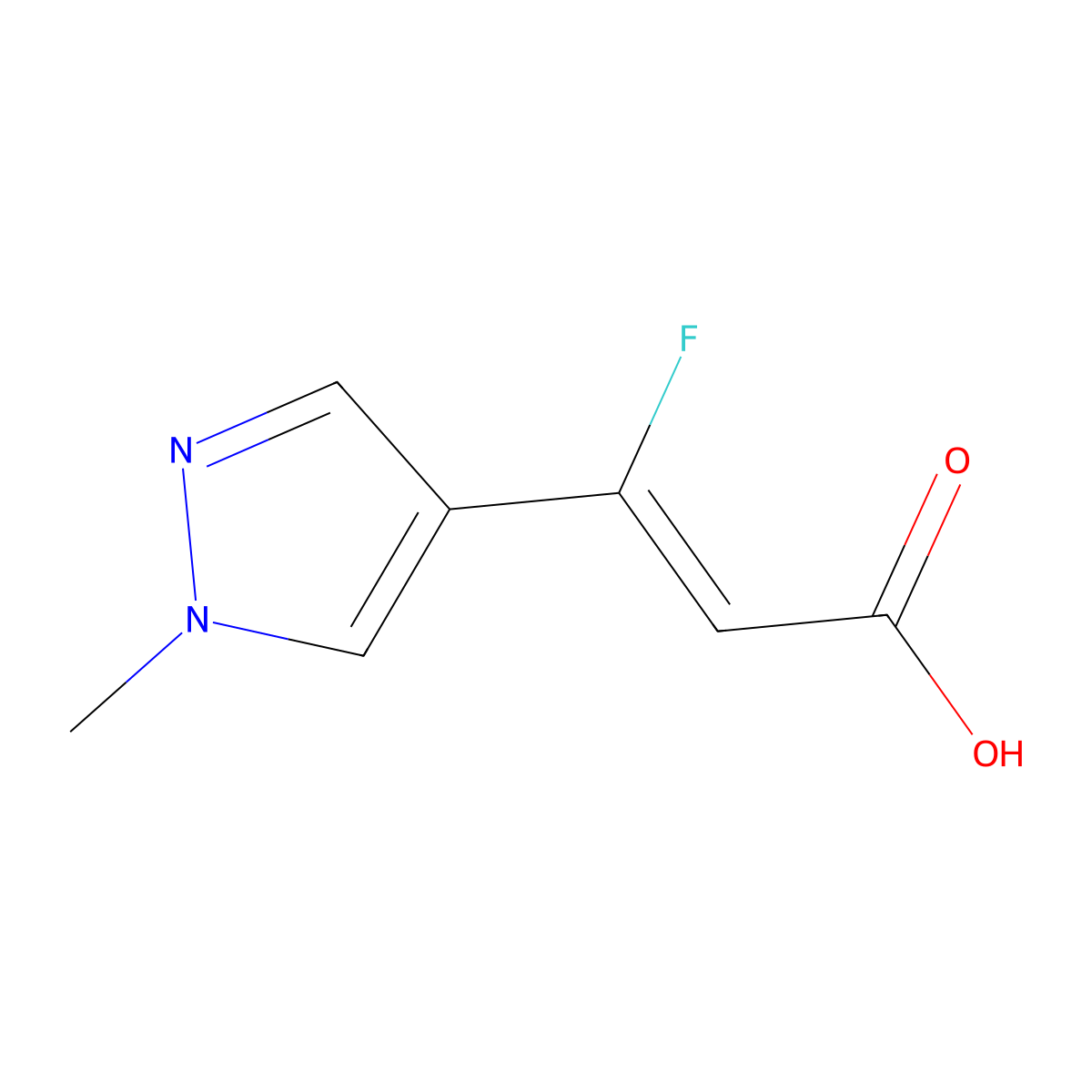 (2Z)-3-fluoro-3-(1-methyl-1H-pyrazol-4-yl)prop-2-enoic acid molecular structure, CAS 2639466-36-5