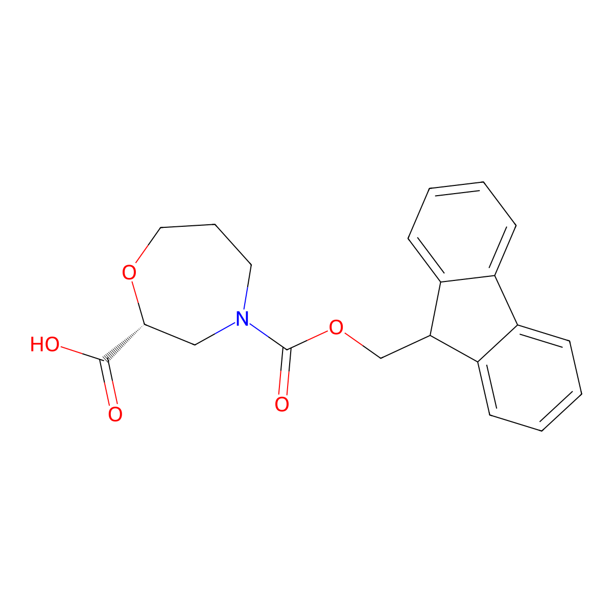 (2R)-4-{[(9H-fluoren-9-yl)methoxy]carbonyl}-1,4-oxazepane-2-carboxylic acid molecular structure, CAS 2639622-06-1
