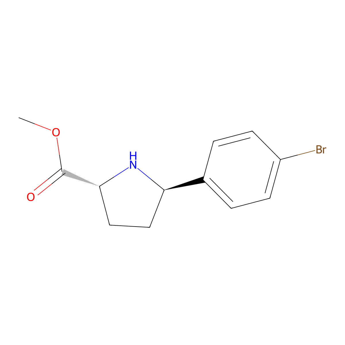methyl (2R,5R)-5-(4-bromophenyl)pyrrolidine-2-carboxylate molecular structure, CAS 2639622-29-8