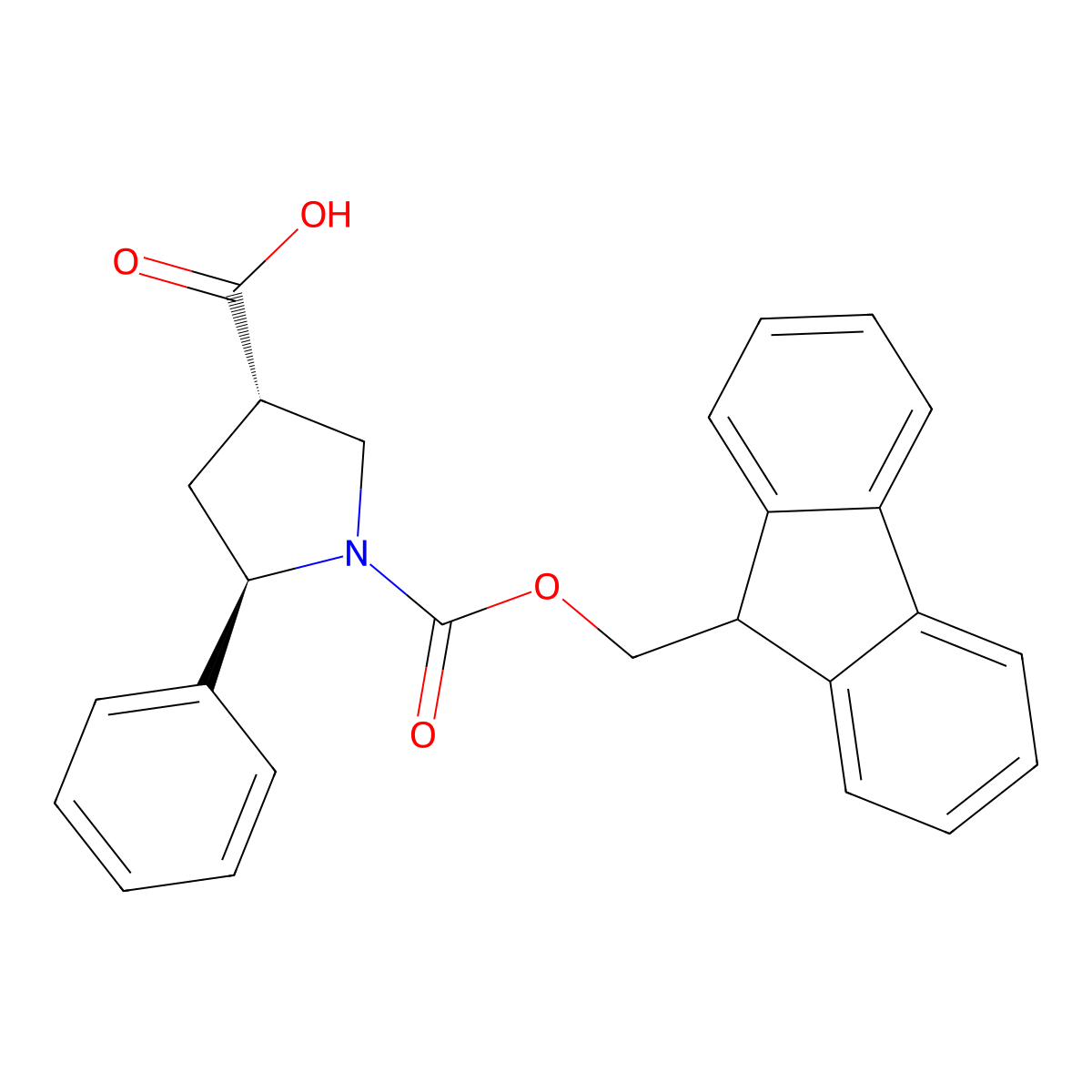 (3S,5R)-1-(((9H-fluoren-9-yl)methoxy)carbonyl)-5-phenylpyrrolidine-3-carboxylic acid molecular structure, CAS 2639622-42-5