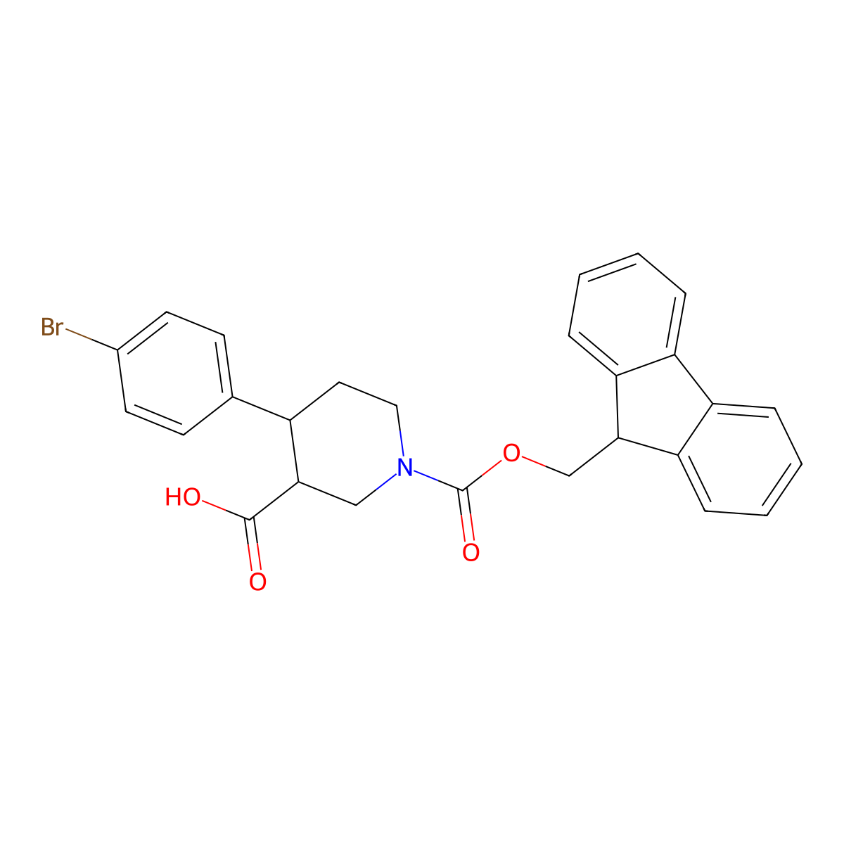 (3S,4R)-1-(((9H-fluoren-9-yl)methoxy)carbonyl)-4-(4-bromophenyl)piperidine-3-carboxylic acid molecular structure, CAS 2639622-43-6